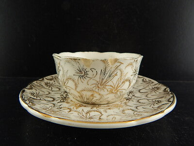 ANTICA RARA TAZZA SARREGUEMINES DIGOIN 1920 CERAMICA BIANCA ORO ZECCHINO #6559