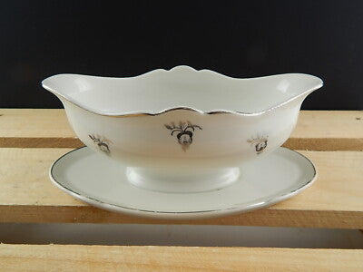 ANTICA ART DECO SALSIERA PORCELLANA DECORO ARGENTO VERBANO LAVENO 1935 ANDLOVITZ