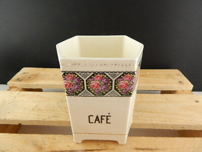 ANTICO LIBERTY BARATTOLO CUCINA CAFE' CAFFE' CERAMICA DECORATA CON ROSE