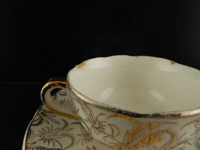 ANTICA RARA TAZZA SARREGUEMINES DIGOIN 1920 CERAMICA BIANCA ORO ZECCHINO #6557