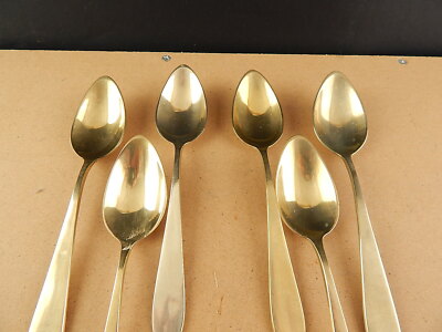 ART DECO ANTICO SERVIZIO 6 POSATE CUCCHIAI ALPACCA DORATI GILDED SPOONS