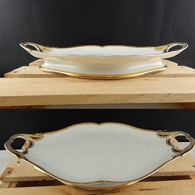 ANTICO IMPORTANTE VASSOIO CON MANICI IMPERO PORCELLANA BIANCA DECORO ORO1800