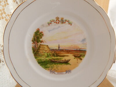 ANTICO PIATTO PORCELLANA GINORI CITTA' REDENTE GRADO 1919 STEMMA REGNO SABAUDO