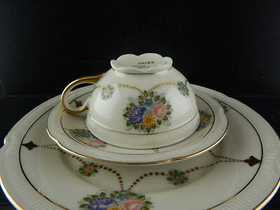 PREZIOSO RARO ANTICO TRIO TE' PORCELLANA ZEH SCHERZER DIPINTO A MANO 1949