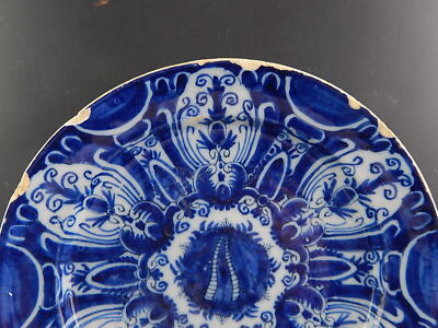ANTICO GRANDE PIATTO CERAMICA FAIENCE DELFT COLLEZIONE XVIII SECOLO BLU COBALTO