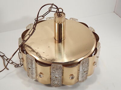 MODERNARIATO RARO LAMPADARIO OTTONE CRISTALLO DESIGNER C. FAGERLUND ORREFORS