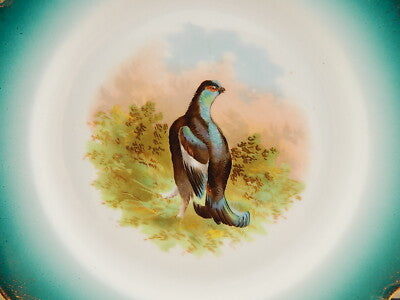 ANTICO FINE 800 PIATTO PORCELLANA AUSTRIA VIENNA VERDE E ORO DIPINTO UCCELLO