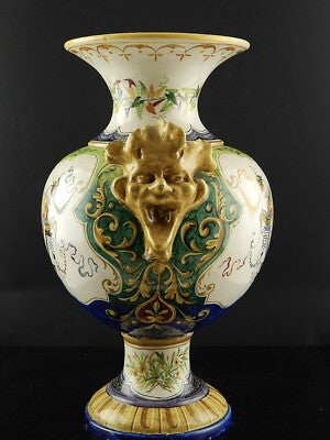 ANTICO PREZIOSO VASO CERAMICA MAIOLICA SESTO FIORENTINO RAFFAELLESCHE GROTTESCHE