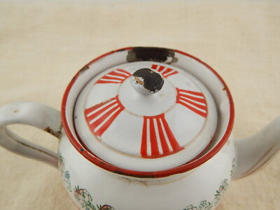 ANTICA TEIERA LATTA SMALTATA ANNI ‘20 DECORO RILIEVO RARISSIMA B.B. COUNTRY CHIC