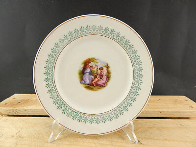 ANTICO PIATTO IMPERO PORCELLANA BIANCA DECORO PALMETTE VERDI DIPINTO A. KAUFFMAN