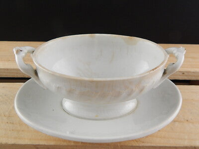 ANTICA RARA SALSIERA CERAMICA LOMBARDA BIANCA ELEFANTINO DECORO COUNTRY CHIC