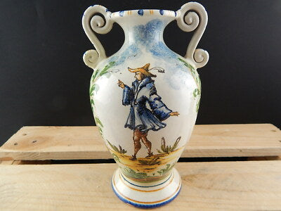 ANTICO 1920 RARO VASO BIANSATO POLICROMO CERAMICA MAIOLICA ALBISOLA FENICE