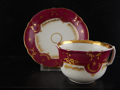 ANTICA RARA TAZZA PIATTINO PORCELLANA PARIGI PRIMO 800 BIANCO PORPORA ORO #7214