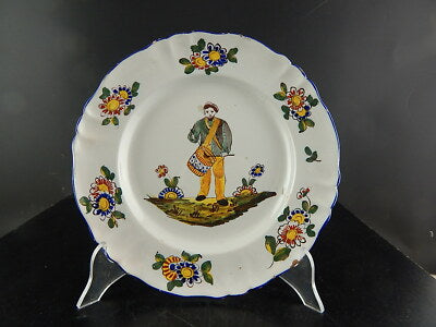 ANTICO PIATTO CERAMICA MAIOLICA LUNEVILLE K&G FATTO DIPINTO MANO 1890 TAMBURINO