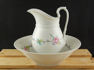 ANTICO 1800 ART NOUVEAU CATINO BROCCA PORCELLANA GINORI DOCCIA GHIRLANDA ROSE