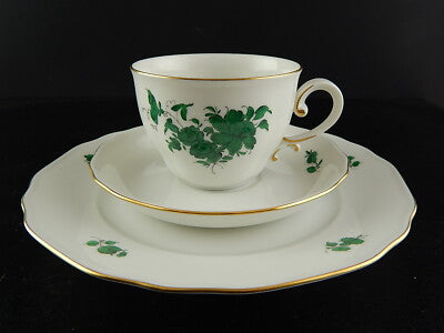 PREZIOSO TRIO TAZZA TÈ PORCELLANA AUGARTEN VIENNA MARIA THERESIA VERDE IMPERO #