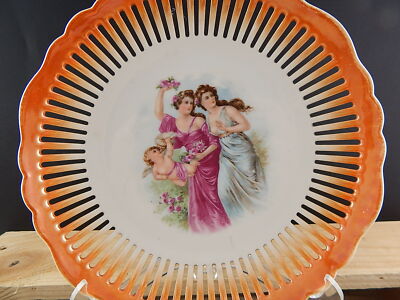 ANTICO LIBERTY 1920 SERVIZIO DESSERT 5 PIATTI TRAFORATI PORCELLANA BOEMIA UNION