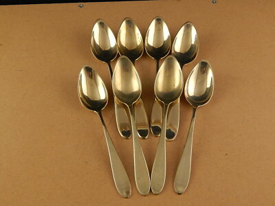 ART DECO ANTICO SERVIZIO 8 POSATE CUCCHIAI ALPACCA DORATI GILDED SPOONS