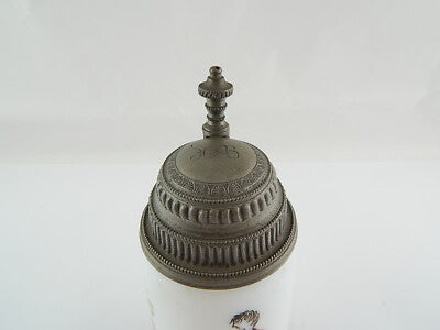 ANTICO PREZIOSO BIEDERMEIER XIX SECOLO BOCCALE BIRRA VETRO OPALINO DIPINTO MANO#