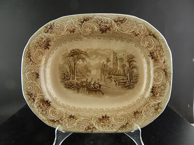 ANTICO VITTORIANO PIATTO ARROSTO VASSOIO CENTROTAVOLA CERAMICA DISEGNO RHINE