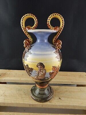 ANTICO PREZIOSO VASO CERAMICA MAIOLICA DIPINTO A MANO LA COLONNATA S.FIORENTINO