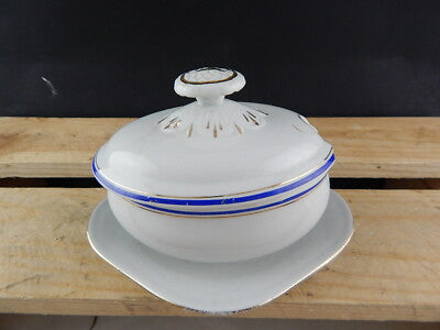 ANTICA SALSIERA CON COPERCHIO CERAMICA BIANCA E BLU LAVENO 1913 VERBANUM STONE