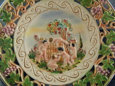 ANTICO PIATTO A.C.F. ARTISTICA CERAMICA FIORENTINA CAPODIMONTE POLICROMO PUTTI