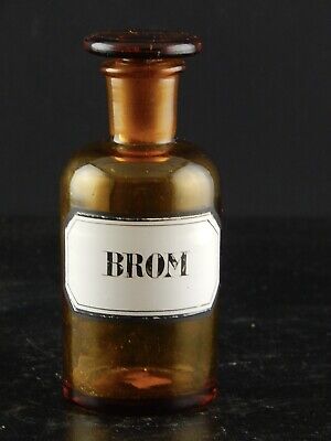 ANTICA BOTTIGLIA VASO VETRO SOFFIATO FARMACIA ETICHETTA BROM