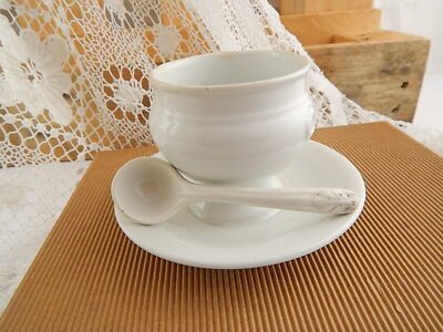 ANTICA SALSIERA MOSTARDIERA CERAMICA RICHARD MILANO FINE 1800 CON MESTOLINO