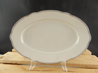 ANTICO ART DECO VERBANO LAVENO PIATTO OVALE VASSOIO PORCELLANA DECORO ARGENTO