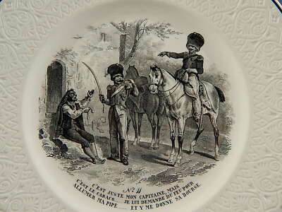 ANTICO COLLEZIONE ORIGINALEPIATTO PARLANTE MILITARE CERAMICA FRANCESE 1800 #6777