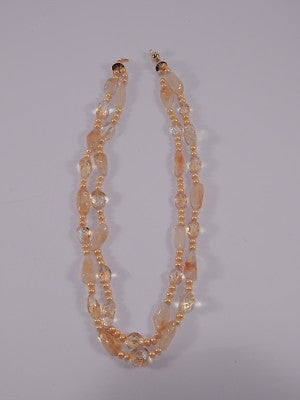 ANTICA COLLANA CON QUARZI CITRINI SFACCETTATTI E NATURALI FERMAGLIO ORO 14 KT