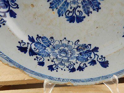 ANTICO GRANDE PIATTO CERAMICA FAIENCE DELFT COLLEZIONE XVIII SECOLO BIANCO BLU