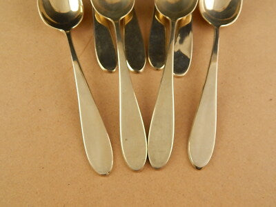 ART DECO ANTICO SERVIZIO 8 POSATE CUCCHIAI ALPACCA DORATI GILDED SPOONS