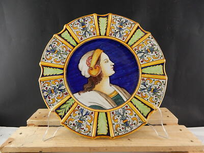 VINTAGE PIATTO PARATA MAIOLICA VINCENZINA CERAMICA A LUSTRO GUALDO TADINO CM.37