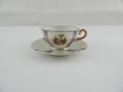 ANTICA RARA VECCHIA PARIGI TAZZINA+PIATTO PORCELLANA SCENA GALANTE VIEUX PARIS