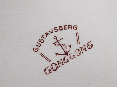 ANTICO GRANDE VASSOIO RAVIERA PORCELLANA META' 1800 GUSTAVSBERG DECORO GONG GONG