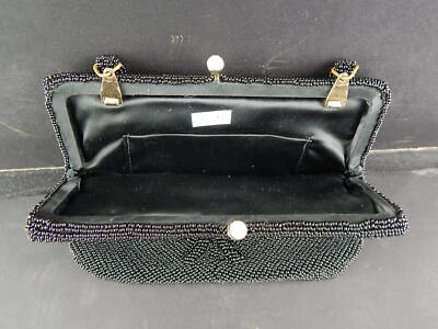 ANTICA RARA PREZIOSA ART DECO BORSETTA TEATRO NERA IN SETA E PERLINE
