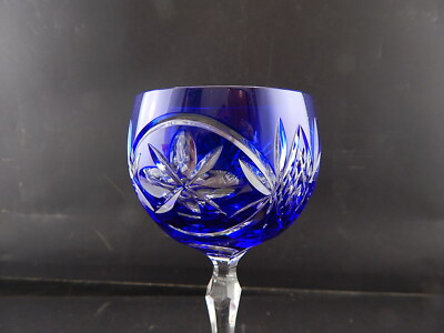 PREZIOSO ANTICO BICCHIERE CALICE CRISTALLO BOEMIA MOLATO BLU COBALTO