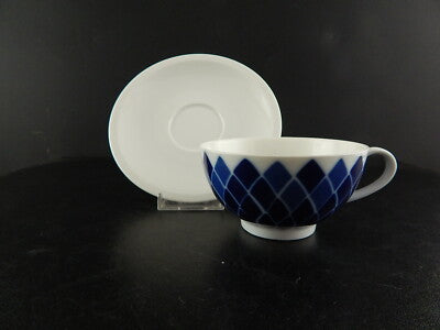 VINTAGE ORIGINALE TAZZA TÈ PORCELLANA BIANCA SMALTO BLU ARZBERG GERMANY