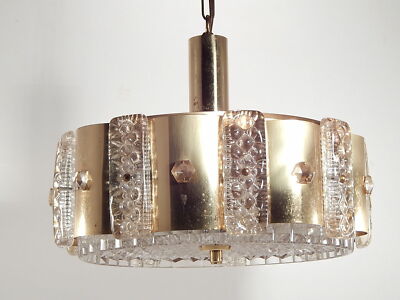 MODERNARIATO RARO LAMPADARIO OTTONE CRISTALLO DESIGNER C. FAGERLUND ORREFORS