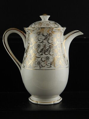 ANTICA RARA CAFFETTIERA SARREGUEMINES DIGOIN 1920 CERAMICA BIANCA ORO ZECCHINO