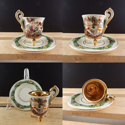 VINTAGE PREZIOSA TAZZINA CAPODIMONTE POLICROMA MARCHIO N BLU CORONATA COLLEZIONE