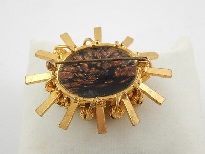 ANTICA SPILLA GIOIELLO INSETTO VITTORIANA INGLESE DORATA CON CRISTALLI CITRINI