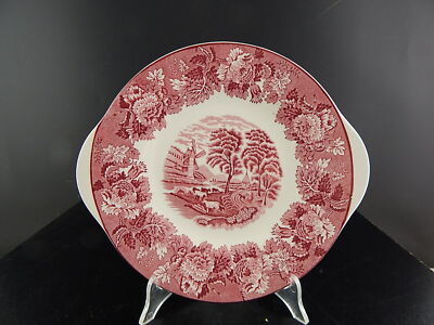 VINTAGE CERAMICA ENOCH WOOD'S ENGLISH SCENERY PIATTO TORTA VASSOIO ROSSO MANICI