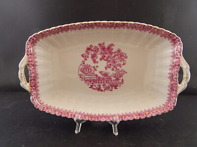 ANTICO VASSOIO PIATTO MANICI PORCELLANA PROFILO ORO TUPPACK TIEFENFURT FUCSIA