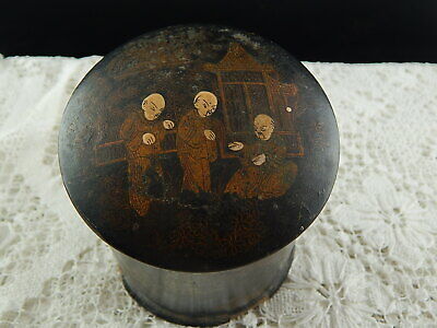 ANTICA SCATOLA CARTA PESTA LACCATA MACHE PAPIER FRANCESE DECORO ORIENTALE 1800