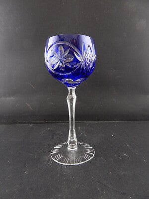 PREZIOSO ANTICO BICCHIERE CALICE CRISTALLO BOEMIA MOLATO BLU COBALTO
