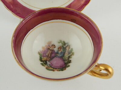 ANTICA VECCHIA PARIGI TAZZINA+PIATTO PORCELLANA SCENA GALANTE VIEUX PARIS