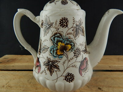 ANTICA CAFFETTIERA CERAMICA OLD CHELSEA GRINDLEY STAMPA A MANO IL GELSO LE MORE